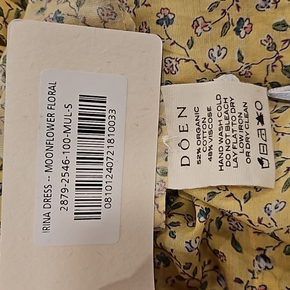 💕DOEN💕 Irina Dress ~ Moonflower Floral Print Yellow Small S NWT - Picture 16 of 16
